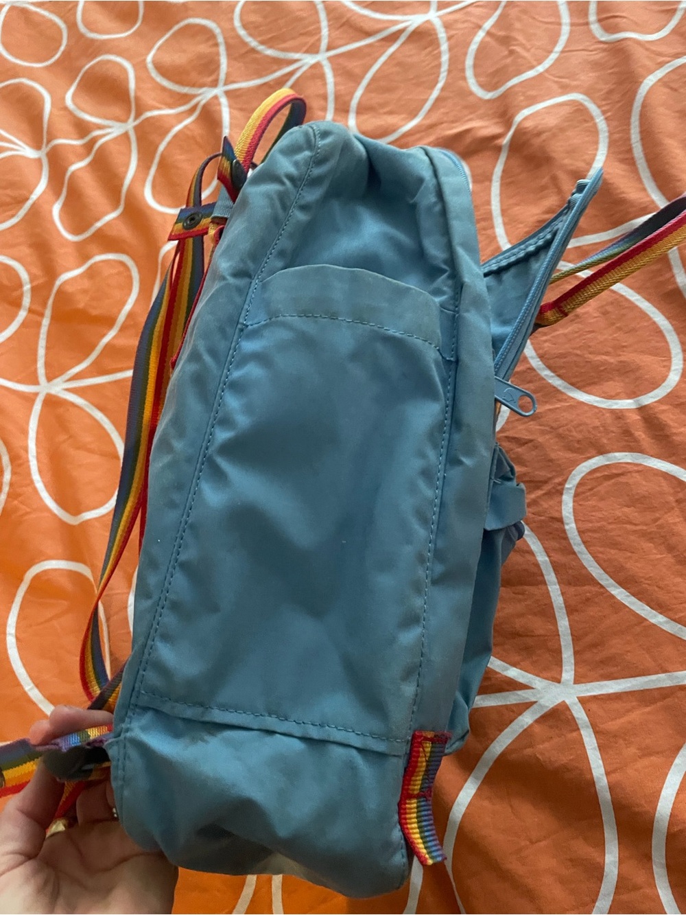 Fjallraven Kanken Light Blue Backpack with Rainbow Webbing - Picture 3 of 8